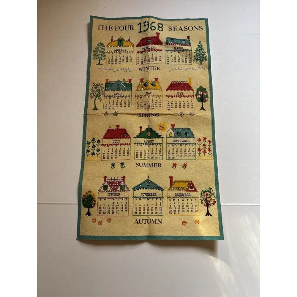 Vintage 1968 Sequin Calendar Four Seasons Excellent Condition